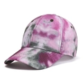 Close-up of pink and grey tie-dye baseball cap showing cotton canvas texture and stitching - One Size / Fuschia