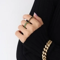 Golden rings with green and black rectangular gems and iced-out Cuban link chain - Size 8 Adjustable / Gold/Black