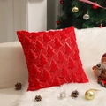 Rode pluchen kussensloop met goud geborduurde kerstbomen voor feestelijke decoratie - 45*45 (met 400g niet-geweven kern) / Kerstrood