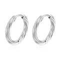 Twisted texture hoop earrings in silver finish made of high-quality stainless steel - Twisted Round Ear Buckle (MS-575) / 12mm / Silver