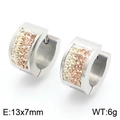 Polished silver stainless steel hoop earrings with champagne and white crystals 13x7mm - Steel Champagne (KE118348-TGD)
