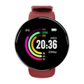 D18S smart sports watch with red textured strap and round color digital screen display - Red