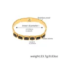 Detailed view of gold stainless steel bangle with black glass stones and dimensions - Black Glass Stone / Gold
