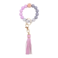 Silicone beaded wristlet keychain with pink tassel and marble finish beads - Light Purple