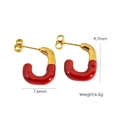 U-shaped red enamel and gold stainless steel hoop earrings with size dimensions - Red (YTE2410500-6)