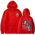 Sweat à capuche rouge avec logo palmier et imprimé papillon avec texte au dos - S / Hauts / Rouge (Motif 2)