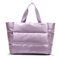 Lavender metallic puffer fitness tote bag with quilted nylon fabric and expansion zippers - Purple
