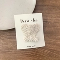 Set of beige lace hair clips with heart and flower designs on handmade card - Heart + Flower