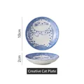 Japanese ceramic cat seasoning dish with blue hand-painted patterns, 10cm diameter - Creative Cat Dish Style A