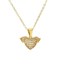Golden heart necklace with zircon-studded wings on a minimalist white background - Gold Angel Wings Heart