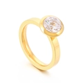 Minimalist gold titanium steel ring featuring a sparkling round zircon stone in a bezel setting - US 7 / Gold Wide Band Bezel Set Solitaire Style (KR107840-K)