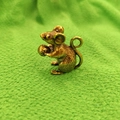 Vintage brass zodiac rat holding a peach figurine for keychain or desktop decor - Peach Rat