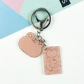 Pink bear acrylic keychain with bear pattern pendant and metal ring accessory - Pink Bear Style (Double Buckle No. 14)