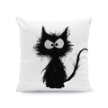 Detailed close-up of a square white pillowcase with a cute black cartoon cat print - Graffiti Black Cat
