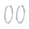 Polished silver stainless steel hoop earrings with a secure hinged closure for women - Steel Color 1.6*13mm