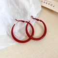 Close-up of vibrant red round hoop earrings on beige fabric background for women - Glossy Red - Diameter 3.9cm (Silver Pin)