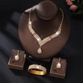Elegantes goldenes afrikanisches Brautschmuck-Set mit V-Halskette, Ohrringen und Armband - Gold (Halskette+Ohrringe+Armband)