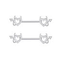 Pink heart-shaped demon nipple rings in silver stainless steel with sparkling zircons - White Devil Horn Pair
