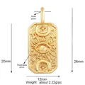 Gold plated copper rectangle pendant featuring evil eye and crescent moon carvings - Rectangle Gold Star Moon L451576-Gold