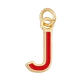 Golden metal letter J pendant with red enamel inlay and dual rings on white background - Red - Letter J