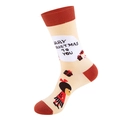 Beige and red Christmas crew sock with Merry Christmas text and festive patterns - One Size / 212-Beige Red Merry Christmas