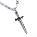 Gothic silver sword pendant necklace in stainless steel with black rhinestones and box chain - Long Sword Shape Without Chain (A0105)
