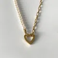 Élégant collier à pendentif cœur en acier inoxydable doré avec perles et chaîne - Chaîne Trombone Fermoir Coeur Or 14K (XNL0012-2)