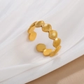 Minimalist golden stainless steel ginkgo leaf open ring on white silk fabric - Linked Shells (JR1034-G7)