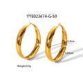 Pendientes de aro gruesos dorados de 5 cm de diámetro con acabado en acero inoxidable - Oro-50mm
