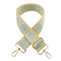 Detail of adjustable woven bag strap with yellow and blue geometric lattice pattern - Beige Blue