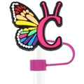 Copri cannuccia a farfalla arcobaleno con lettera C rosa per cannucce da 10mm - Lettera C