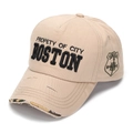 Detailed embroidery on a beige distressed baseball cap with camo under-brim texture - One Size(Adjustable) / Khaki