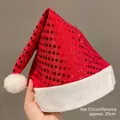 Sparkly red sequin Christmas hat with plush white trim and a circumference of 29cm - Sequin Santa Hat