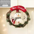 Couronne de Noël avec bonhomme de neige, bonnet à carreaux rouge et bannière Merry Christmas - AGHH24-8 Couronne de bonhomme de neige à carreaux