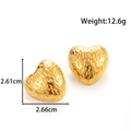 Textured gold stainless steel heart earrings with hammered finish and dimensions - Textured Heart Style (YE-059-Gold)