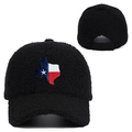 Gorra de béisbol negra de forro polar sherpa con bordado de la bandera de Texas - Ajustable / Negro