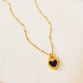 Elegant gold satellite chain necklace with a black enamel heart pendant for women - Gold Black and White Shell Heart
