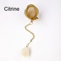 Citrine gemstone tea infuser with fine mesh gold stainless steel ball and crystal charm - Citrine (Gold)