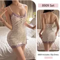 Sottoveste sexy in raso a fiori con pizzo viola e bottoni in bianco crema - M / Floreale Viola
