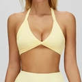 Lichtgele halter sportbeha met gedraaid detail voor fitness en yoga sportkleding - S / Crèmegeel