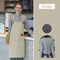 Waterproof khaki canvas apron with neck buckle and large double pockets for catering work - A22 Style/Halter Neck / Khaki