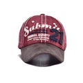 Detailed view of burgundy canvas baseball cap with white Submit embroidery and blue patch - 56-60cm (Adjustable) / Burgundy