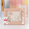 Pink cartoon bear photo frame with heart and bird relief decor for kids room - Brown Bear Horizontal / 7"
