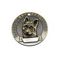 Antique bronze pet ID tag with Japanese Akita dog portrait and engraving space - Akita
