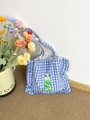 Blauwe geruite draagtas met ruches en zomerfruitprint voor dagelijks woon-werkverkeer - Meloen Soda Geruite Tas-Blauw