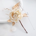 21cm cream white rose tree pick with gold glitter edges and decorative hollow leaves - Champagne Gold Glitter Rose / 21cm