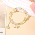 Handmade beaded bracelet with pink green gradient pearls and white flower pendants - S044-pink To Green Gradient Lily Of The Valley Bracelet #sz312
