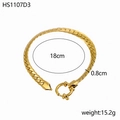Detail view of 14K gold plated stainless steel textured chain bracelet with size specs - Textured Link Chain (HS1107D3)