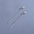 Elegant S925 sterling silver flower threader earrings with delicate chains for women - Flower Threader / White Gold
