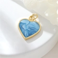 Detailed view of blue marble heart charm with gold plating for DIY jewelry making - Dark Blue